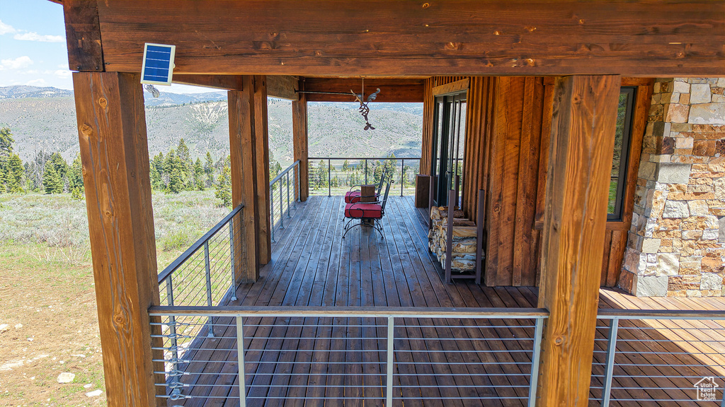 Wooden terrace with a mountain view