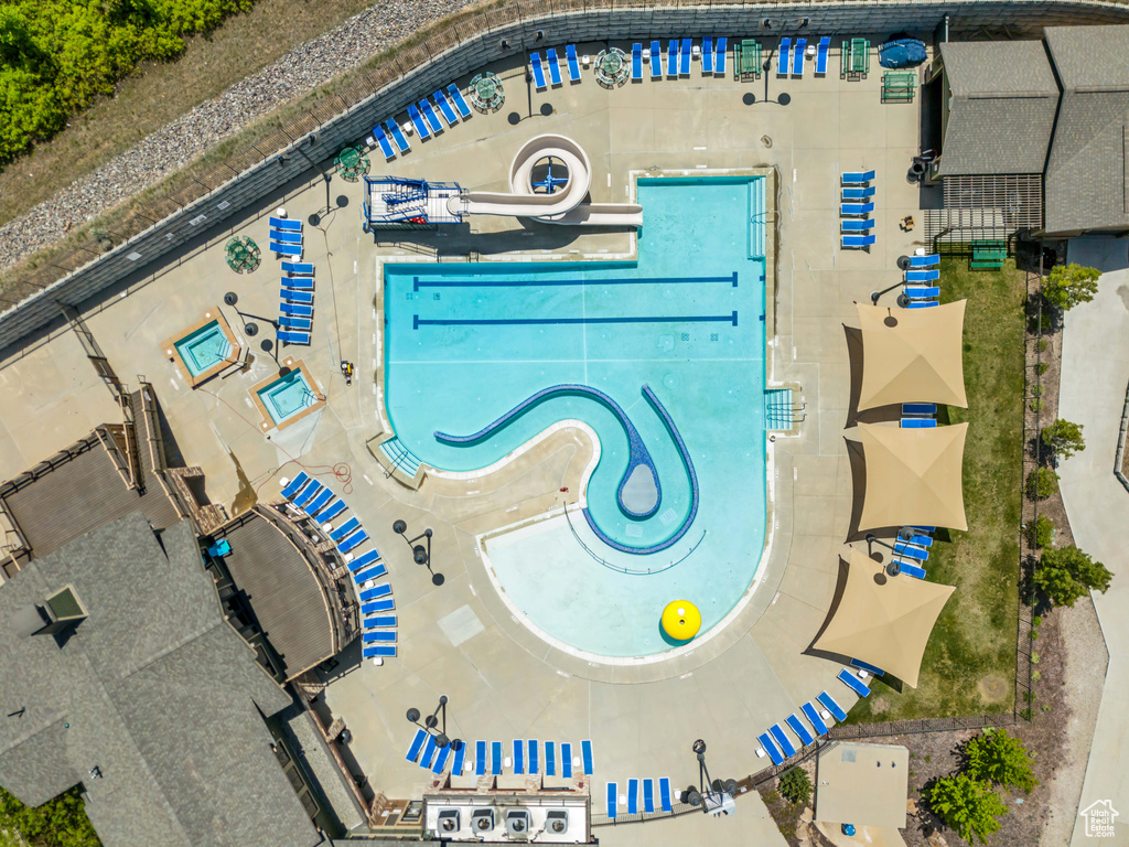Drone / aerial view of a pool