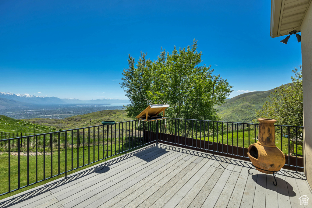Deck featuring a mountain view
