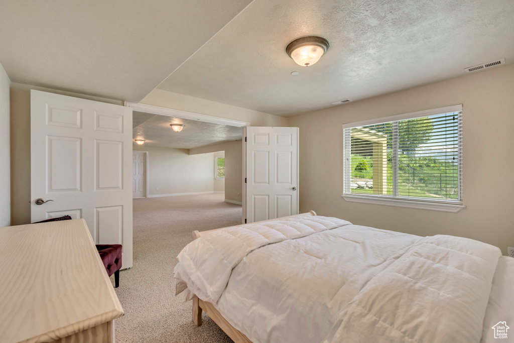 Carpeted bedroom with baseboards