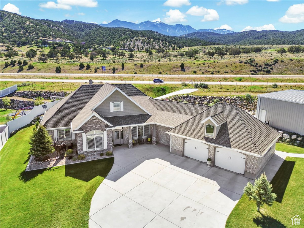View from above of property with mountains