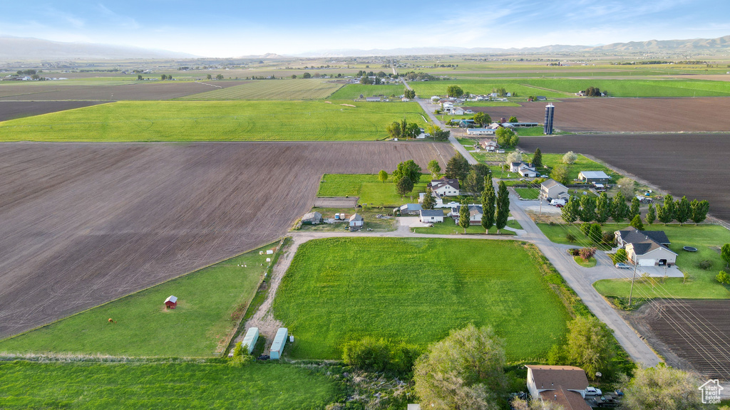Overview of rural landscape featuring mountains