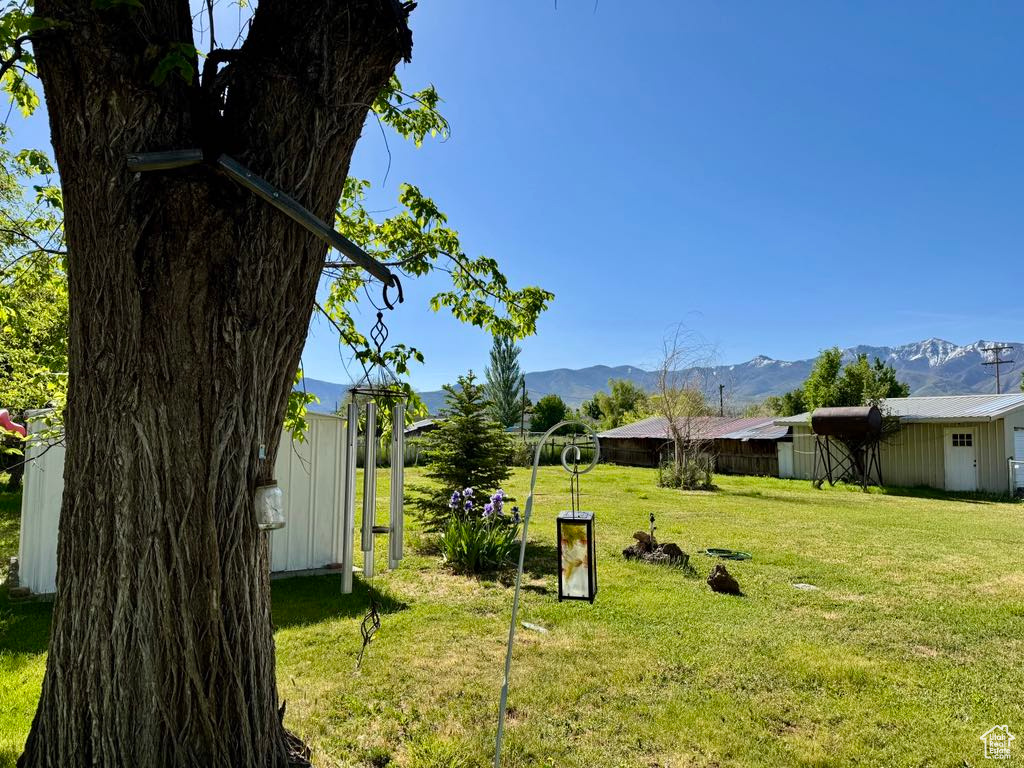 View of green lawn with a mountain view
