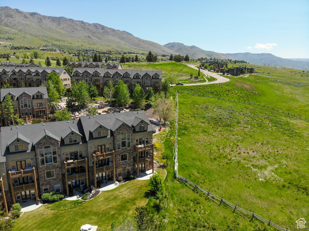 Drone / aerial view of a mountainous background
