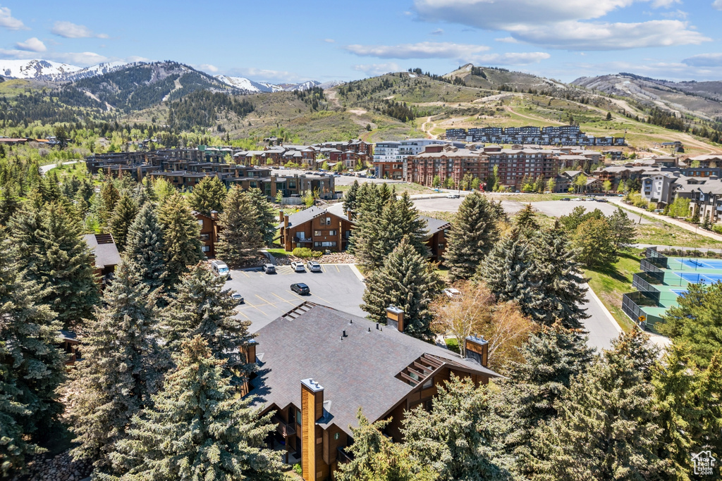 Drone / aerial view of a mountainous background