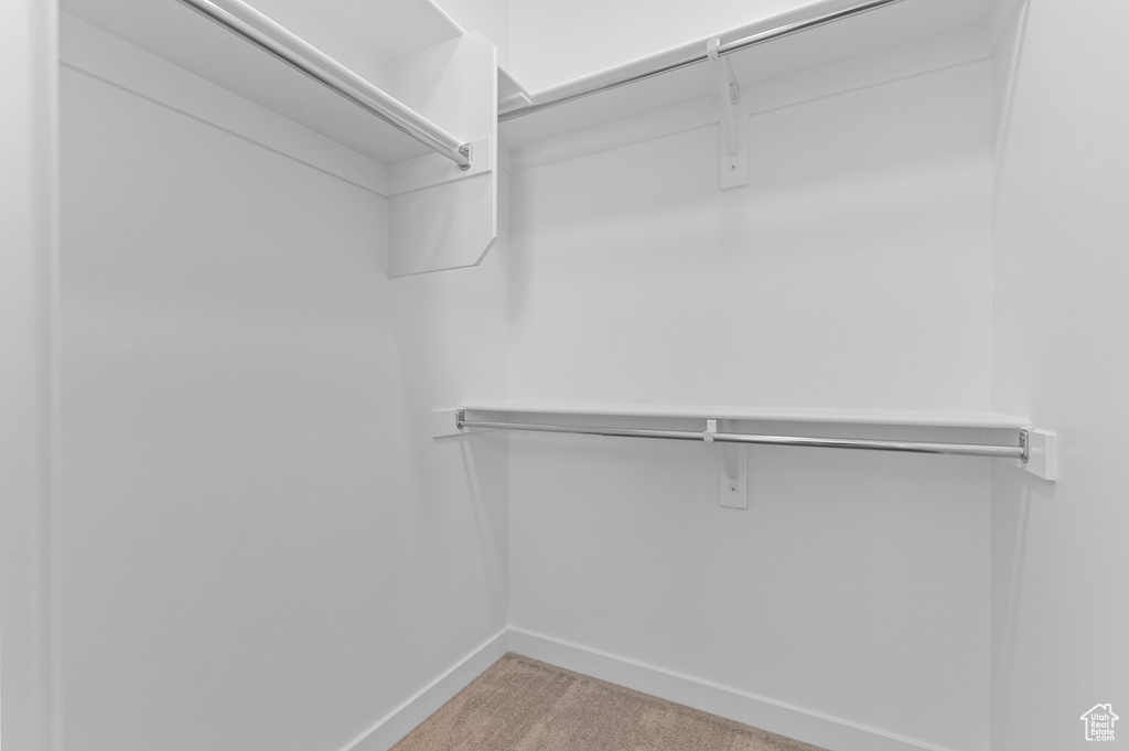Spacious closet with light colored carpet