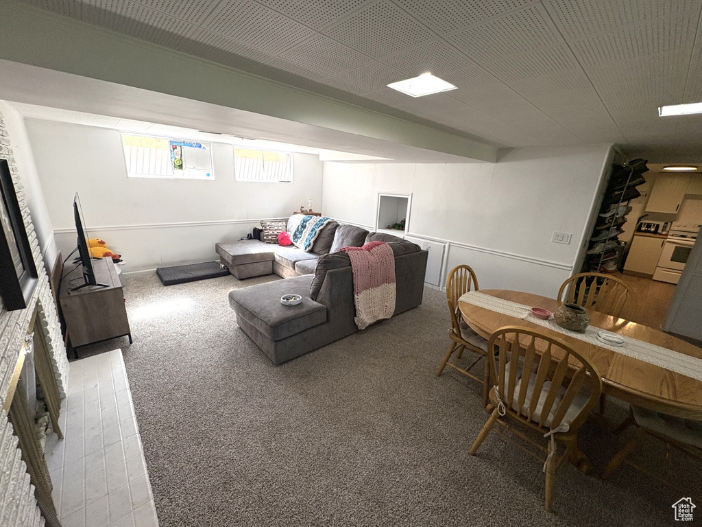 View of carpeted living area