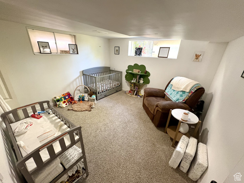 Bedroom with carpet