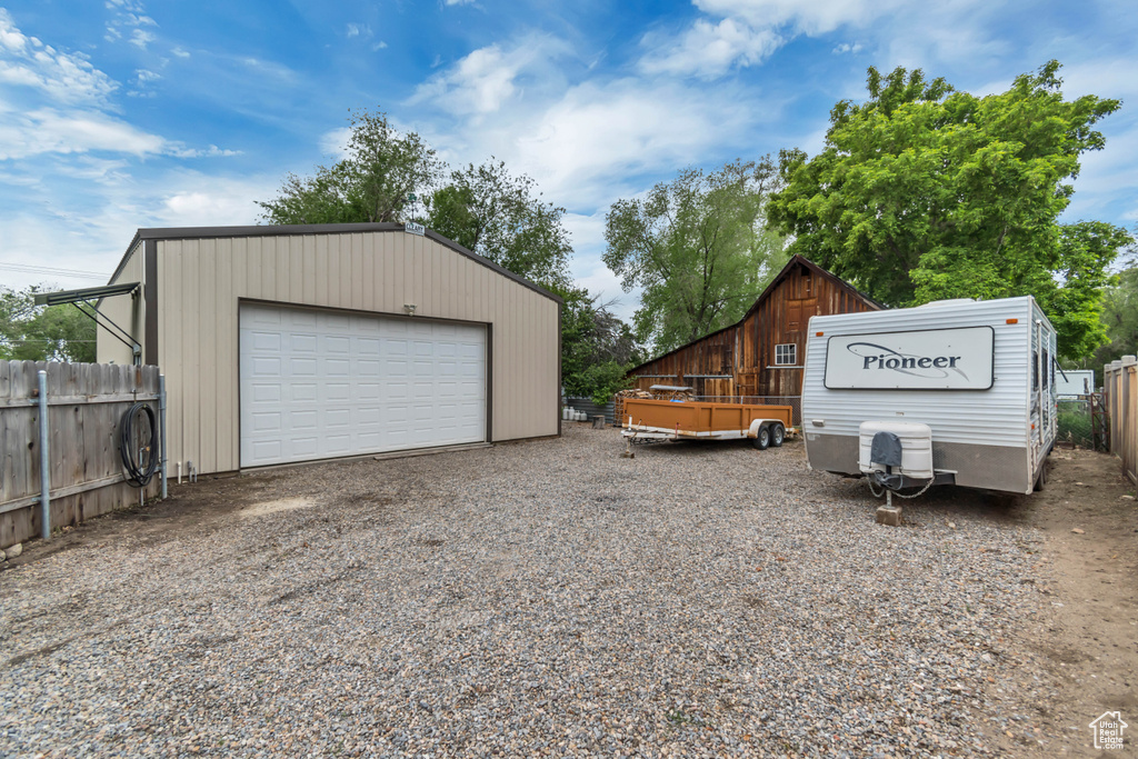 View of detached garage