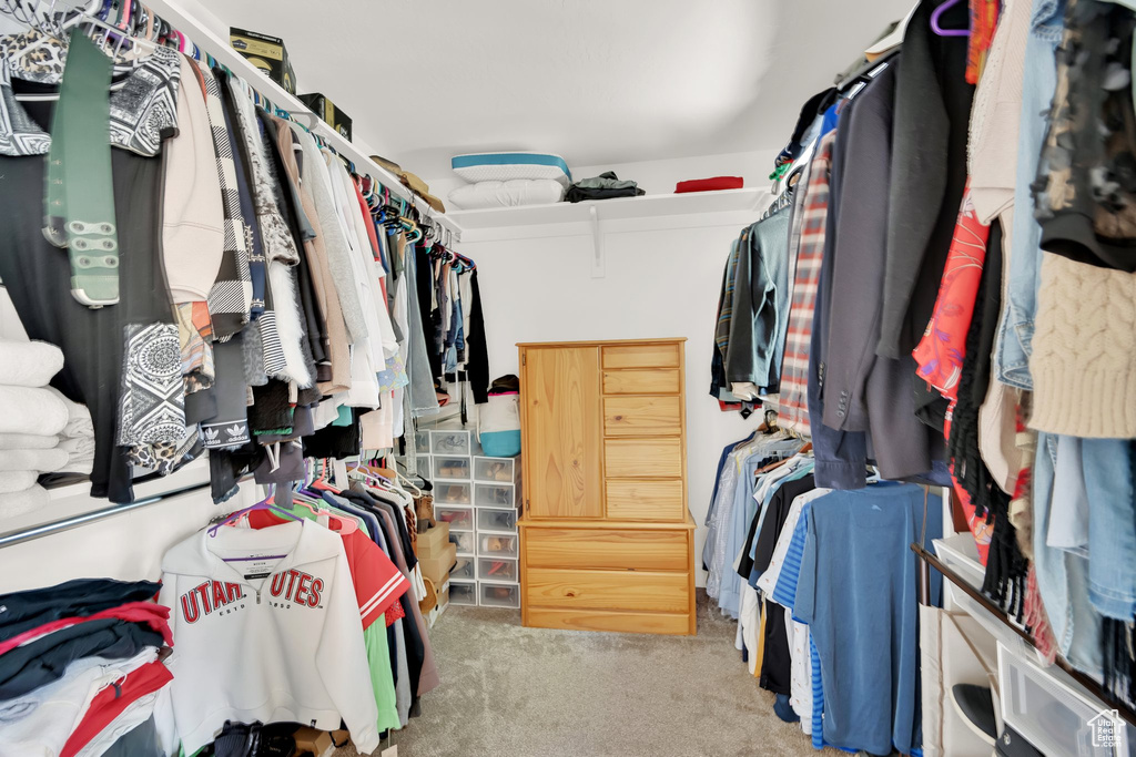 Spacious closet with carpet floors