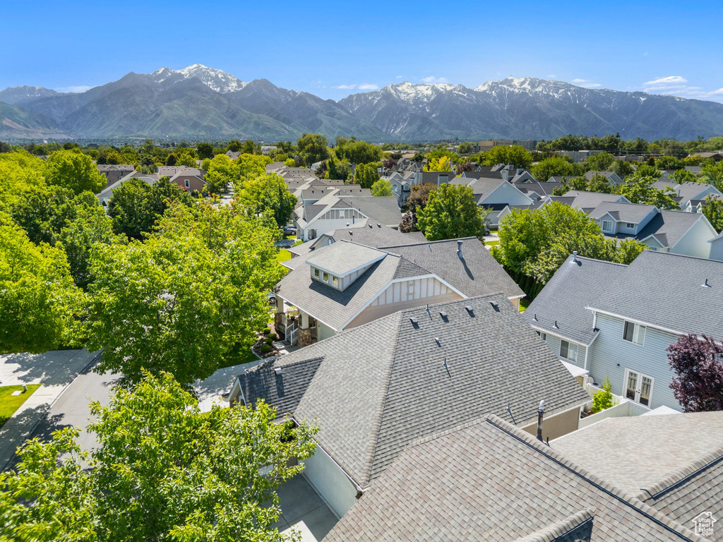 Aerial perspective of suburban area featuring mountains
