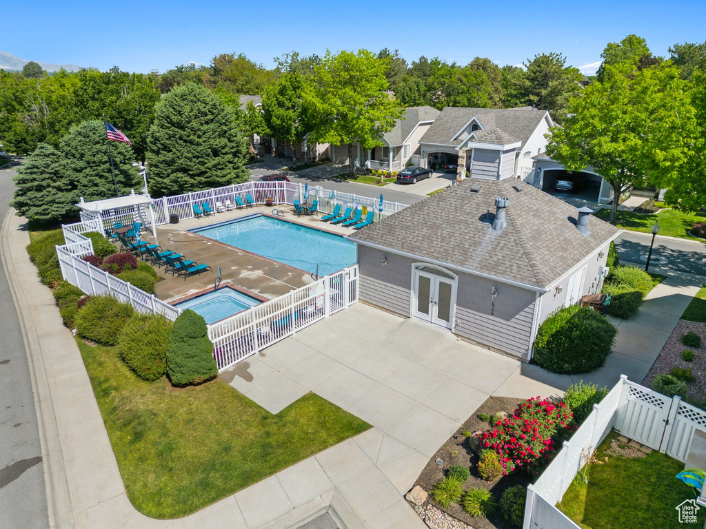 Aerial view of a pool