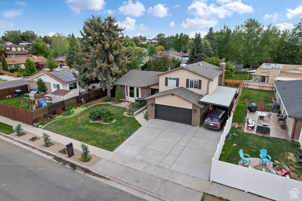 Aerial perspective of suburban area