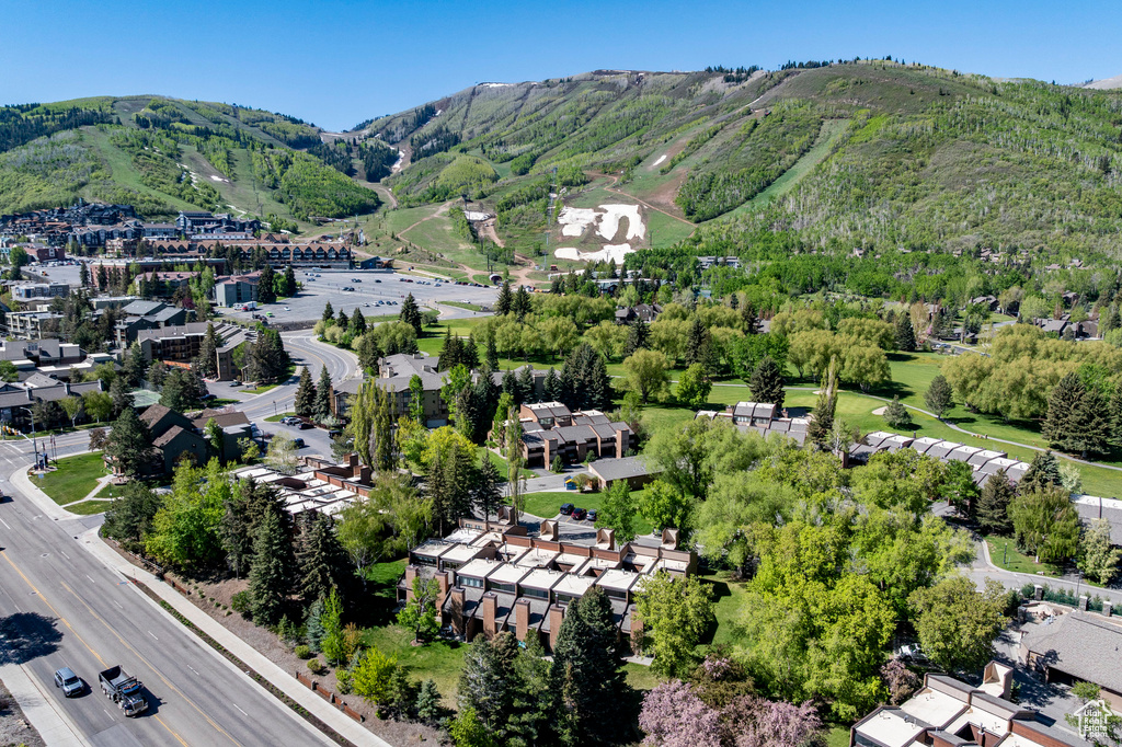 Drone / aerial view of a mountain backdrop