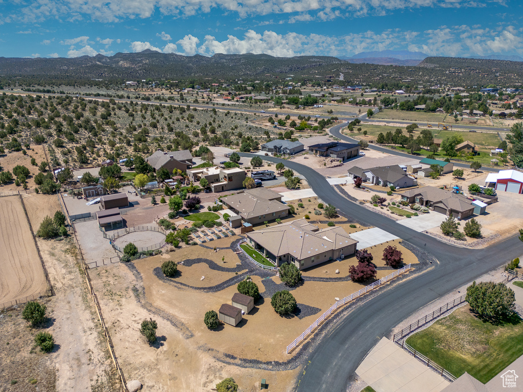 Bird\'s eye view of a mountain backdrop