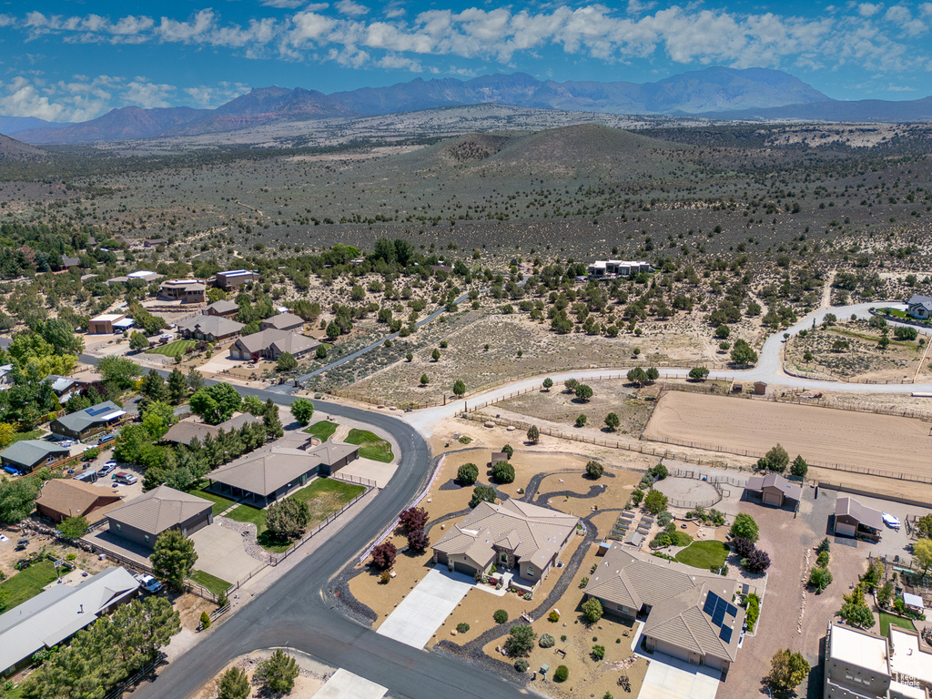 Aerial view of mountains and a desert landscape