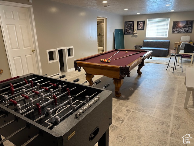 Game room with billiards and recessed lighting