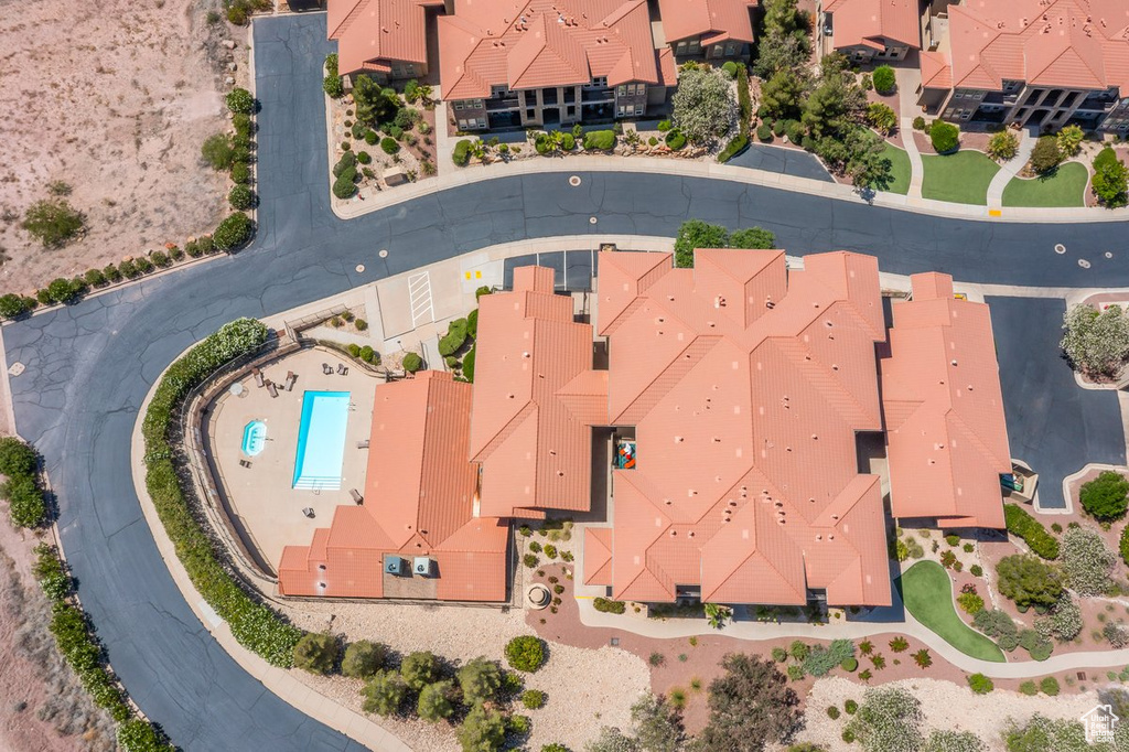 Aerial view of a pool area