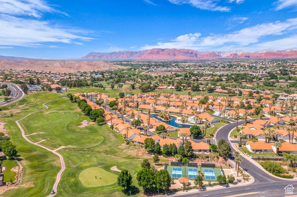 View of property location with nearby suburban area, a mountain backdrop, and a golf club