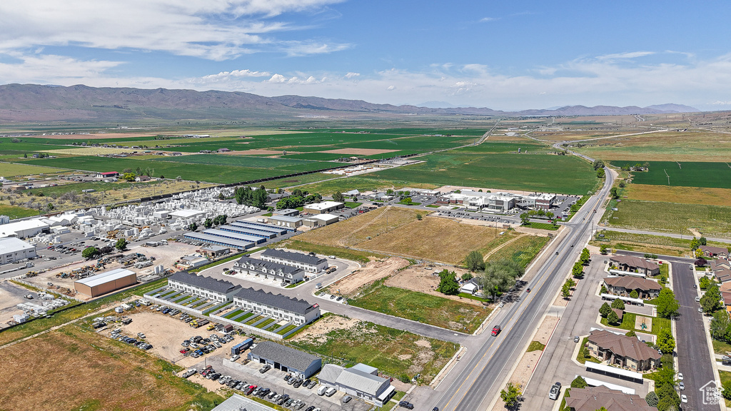 Drone / aerial view of a mountainous background