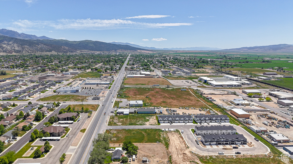 Drone / aerial view of a mountain backdrop