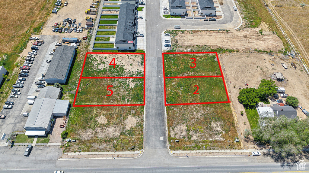 Aerial view of property's location with property parcel outlined