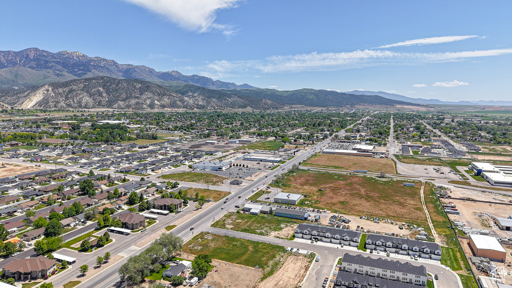 Drone / aerial view of a mountainous background