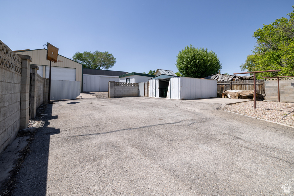 Exterior space featuring an outbuilding