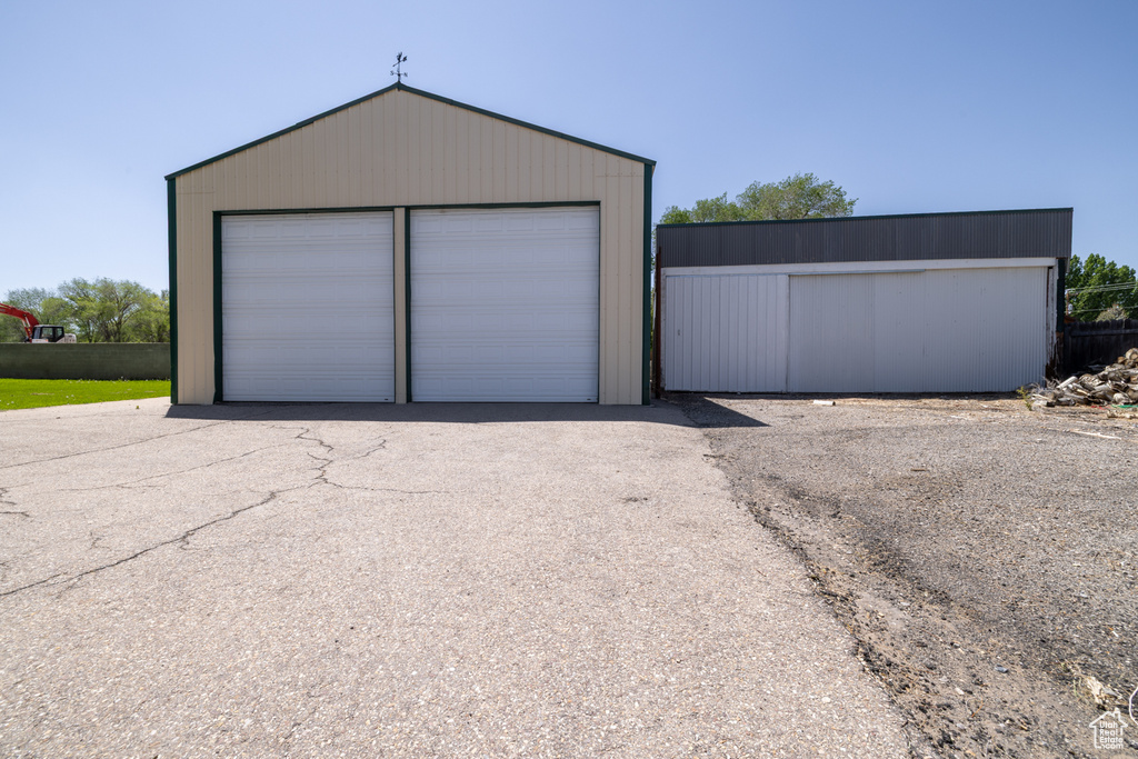 View of detached garage