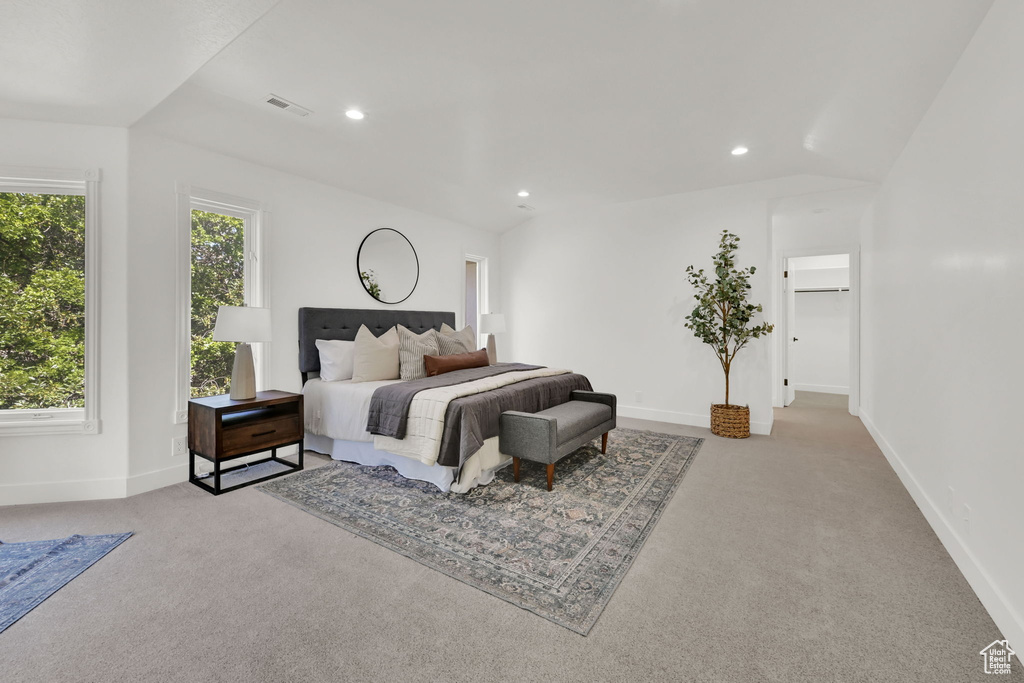 Bedroom featuring carpet, recessed lighting, and baseboards