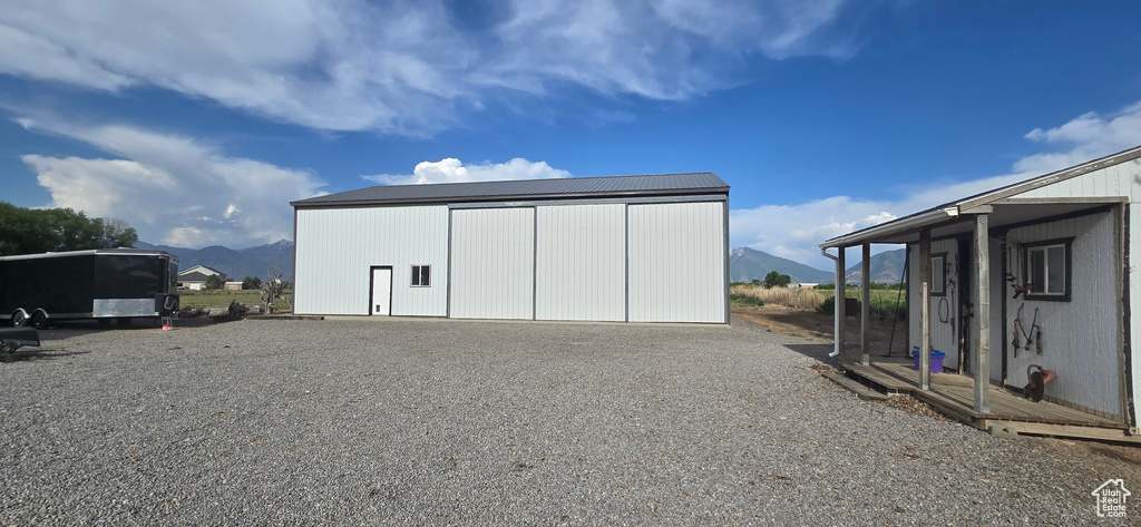 View of pole building featuring a mountain view
