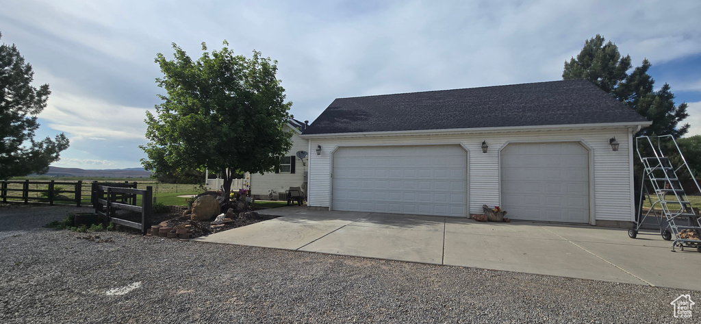 View of detached garage