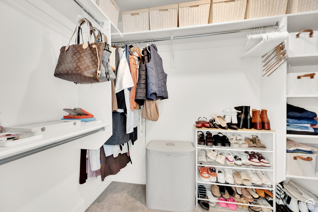 Spacious closet featuring carpet