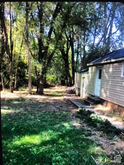 View of grassy yard featuring entry steps
