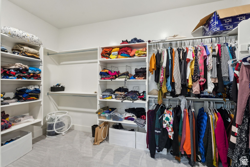 Spacious closet with carpet flooring