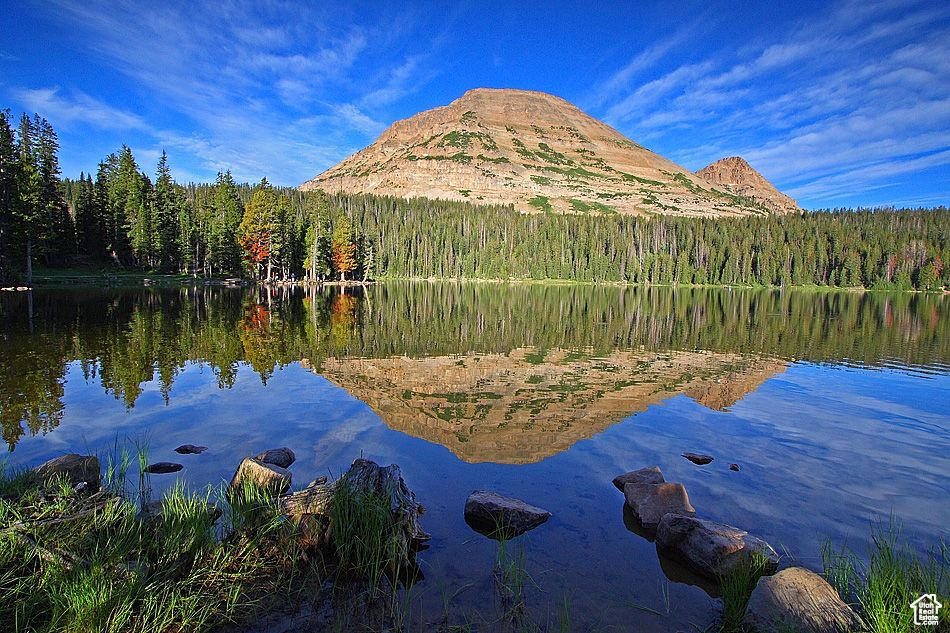 Water view with a mountain view