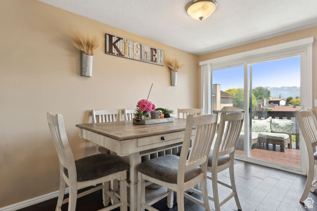 Dining space with a mountain view