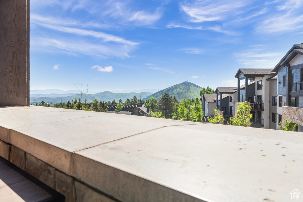 View of patio / terrace with a mountain view