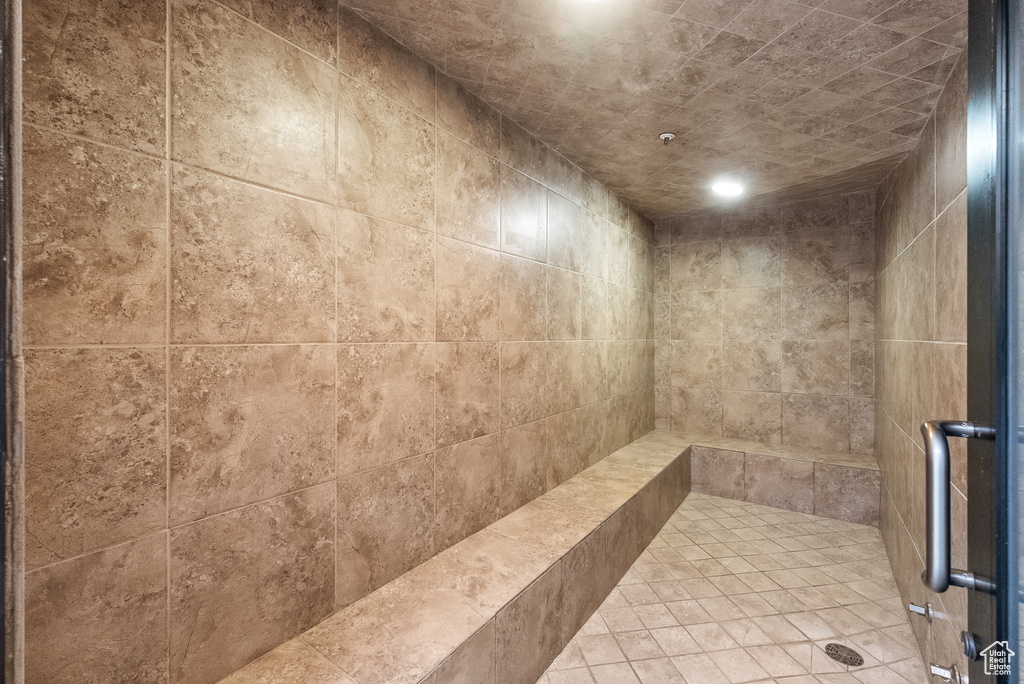 Bathroom view of tiled shower