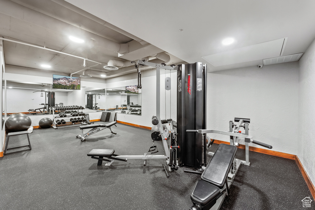 Gym featuring baseboards