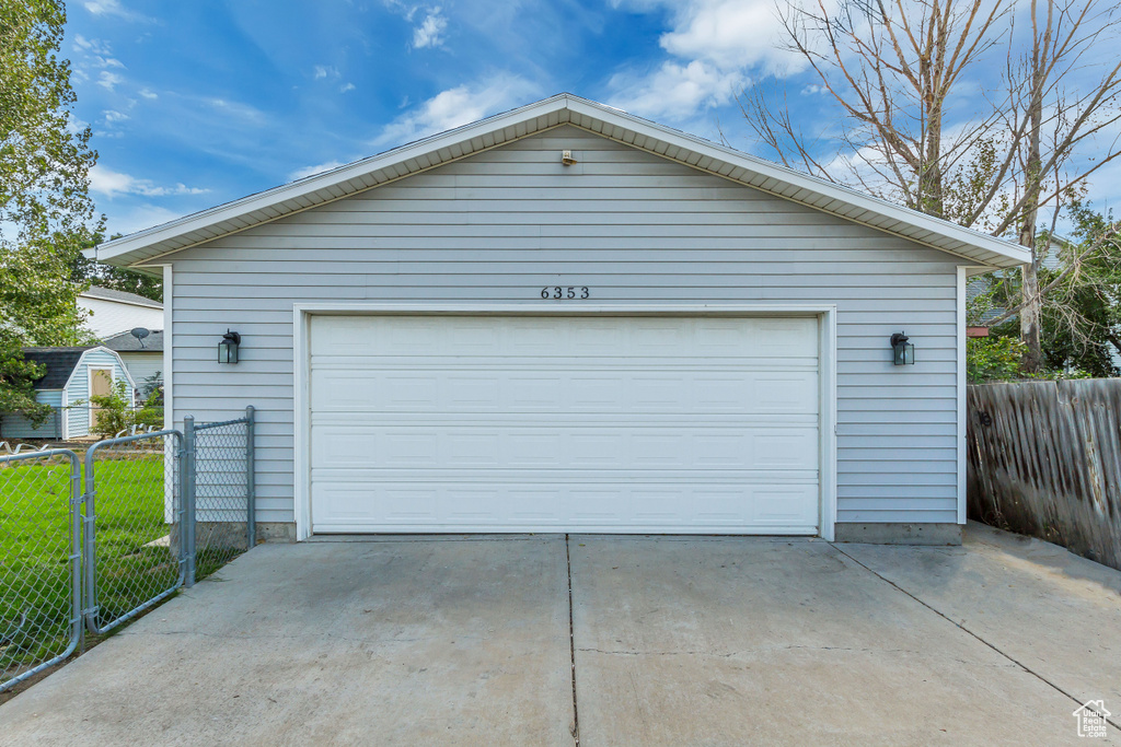 View of detached garage