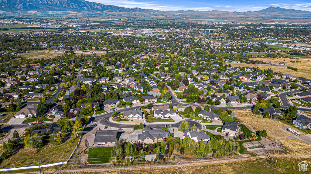Aerial view of a mountain backdrop