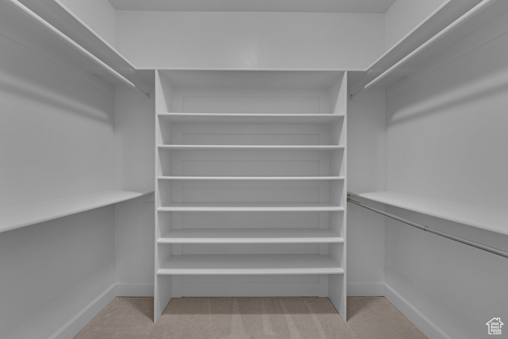 Walk in closet with carpet flooring
