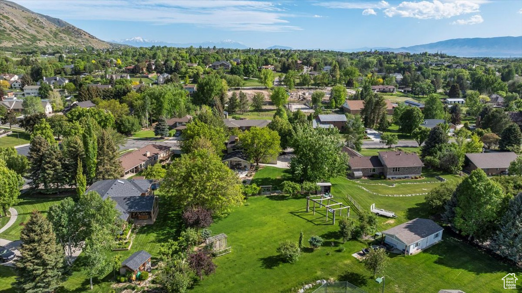 Aerial perspective of suburban area featuring mountains