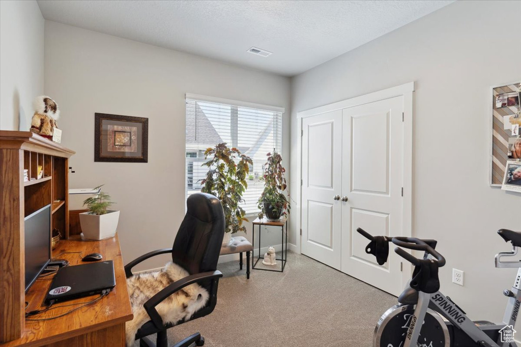 View of carpeted home office