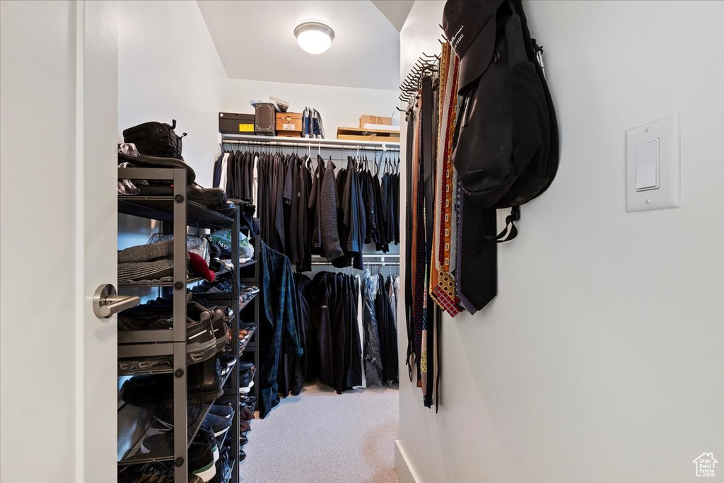 Spacious closet with carpet flooring