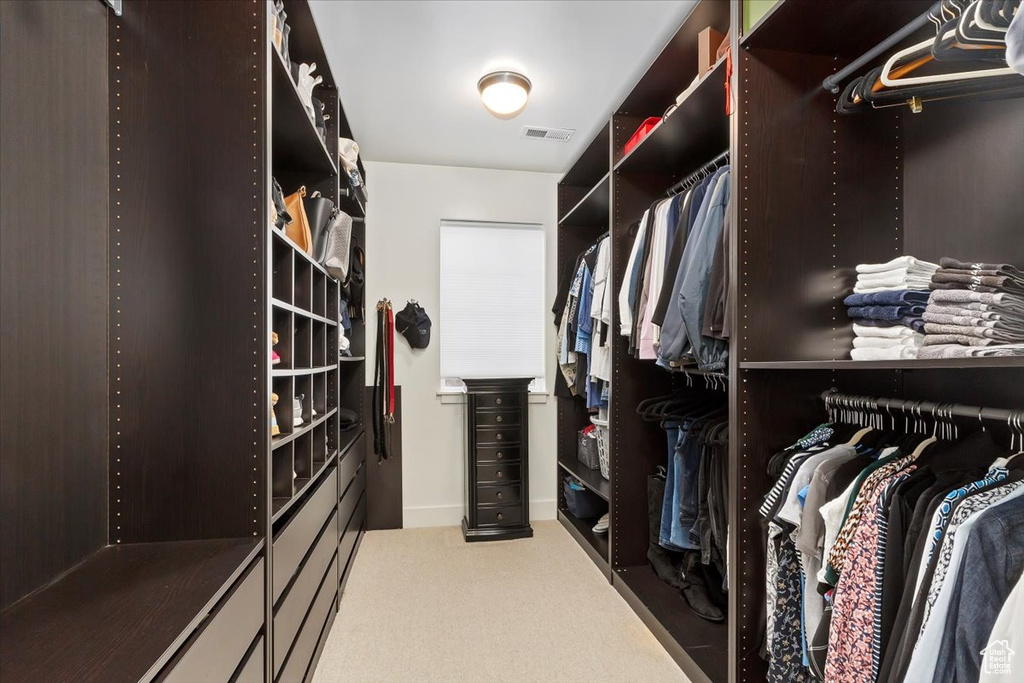 Spacious closet with carpet floors