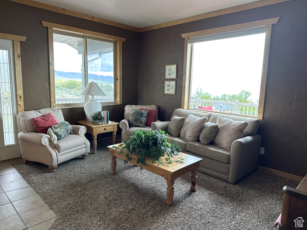 View of tiled living room