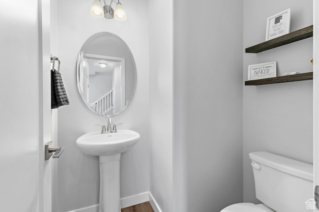 Bathroom featuring toilet and wood finished floors