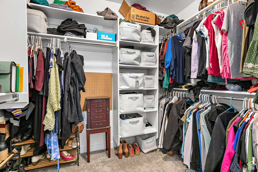 Walk in closet with carpet